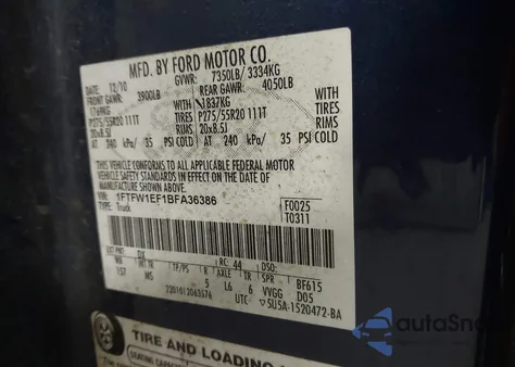 2011 Ford F-150 Xlt из США, поврежденный, VIN 1FTFW1EF1BFA36386